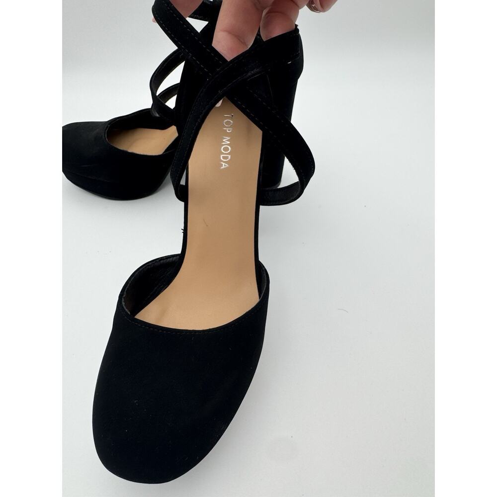 Top Moda Jane-99 Black Platform Block Heel Pumps Ankle Strap Women’s Size 10 - Picture 2 of 7
